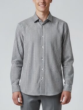 Collection by Michael Strahan Black White Checkered Grid Dress Shirt 16.5 Size L